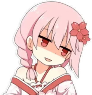 😔 anime, gadis, imut, rambut pink, kartun telegram sticker