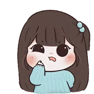 ☀️ kartun, imut, gadis, karakter, berpikir, kawaii whatsapp sticker