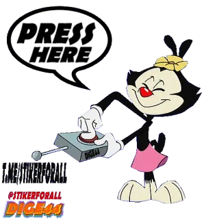 🟠 PRESS HERE cartoon, animaniacs, button, press here, funny, whimsical telegram sticker