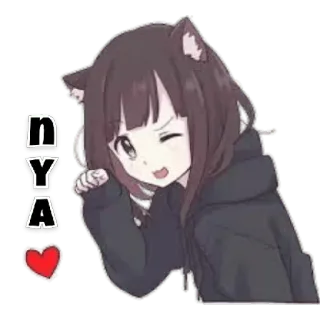 😀 nya Anime, Orejas de gato, Kawaii, Corazón, Chica, Lindo, Manga whatsapp sticker
