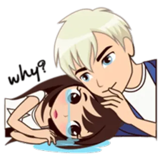 😭 triste, chorando, casal, anime, desenho animado, abraço telegram sticker