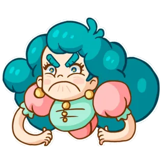 ☹ en colère, dessin animé, femme, cheveux bleus, contrariée, mignon telegram sticker