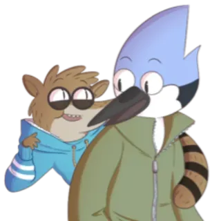 😄 Mordecai and Rigby Regular Show kreskówka, animacja, Zwyczajny serial, Mordecai, Rigby, przyjaźń telegram sticker