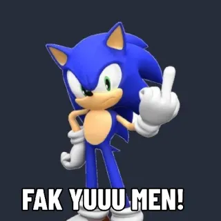 🖕 Sonic FAK YUUU MEN! Sonic, dedo corazón, ofensivo, gaming, dibujos animados, meme telegram sticker