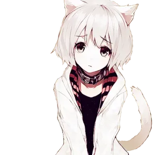 🙁 anime, catgirl, cute, manga, kawaii, white hair telegram sticker