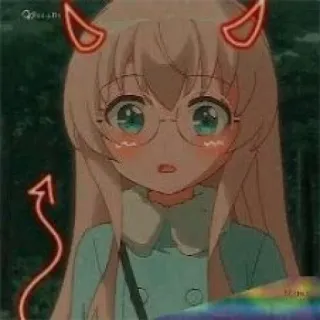 🖤 Anime, Dessin animé, Fille, Diable, Mignon, Cornes, Lunettes telegram sticker