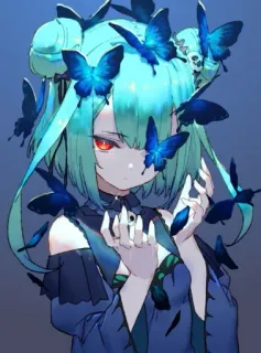 🦋 Anime, Mariposas, Gótico, Fantasía, Personaje, Arte digital telegram sticker
