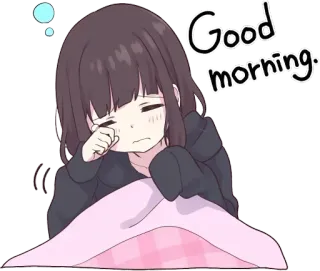 😪 Good morning. 早上好, 动漫, 可爱, 卡通, 困, 女孩 whatsapp sticker
