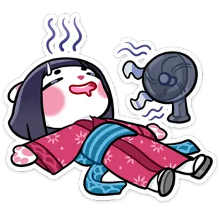 🥵 esausto, caldo, sudato, ventilatore, stile anime, cartone animato, stanco, estate whatsapp sticker