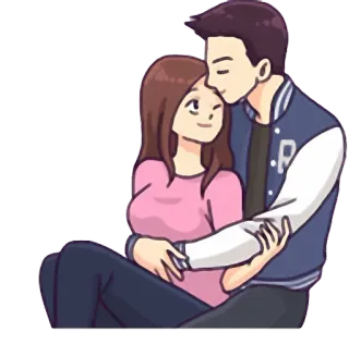 😌 couple, love, romance, affection, hug, cartoon telegram sticker