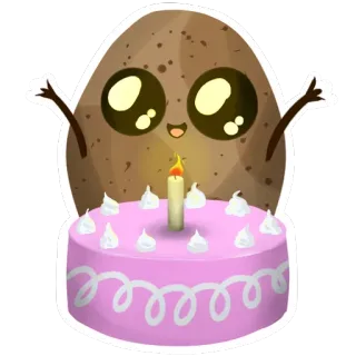 🍰 土豆, 生日, 蛋糕, 可爱, 庆祝, 卡哇伊, 贴纸 telegram sticker