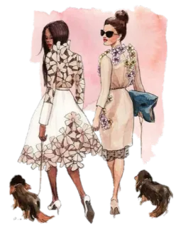 👸 Mode, Illustration, Hunde, Frauen, Stil, Outfit, Aquarell telegram sticker