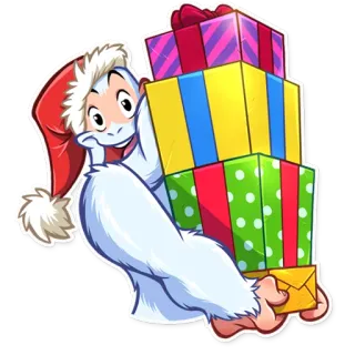🎁 Yeti, Weihnachten, Geschenke, Cartoon, Feiertag, Winter, Schnee telegram sticker