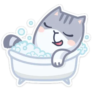 🛀 gato, banho, bolhas, fofo, desenho animado, animal, animal de estimação, relaxante whatsapp sticker