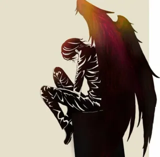 😕 angel, wings, sad, anime, dark, gothic, fantasy telegram sticker
