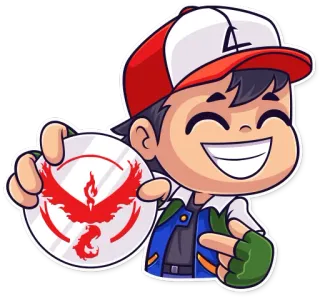 ❤ Ash Ketchum Pokemon Go Эш Кетчум, Pokémon Go, Команда Доблести, Видеоигра, Персонаж, Наклейка, Мультфильм telegram sticker