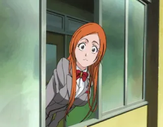 😐 Orihime Inoue Bleach anime, character, girl, school uniform, orange hair telegram sticker