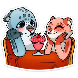 🍹 snow leopard, leopard, animals, cartoon, cute, ice cream, dessert, couple telegram sticker