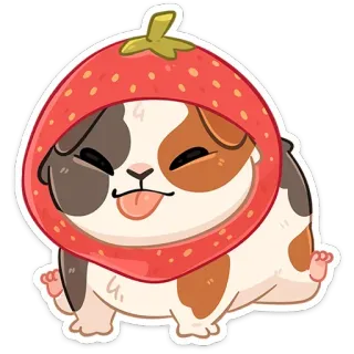 😝 モルモット, イチゴ, 可愛い, 動物, ペット, 漫画 telegram sticker