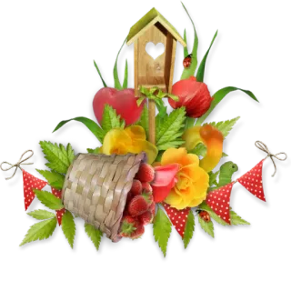 🌸 скворечник, корзина, клубника, цветы, божья коровка, природа, весна telegram sticker