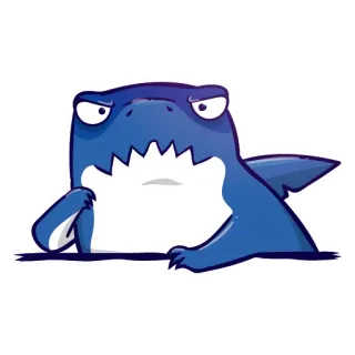 😕 サメ, 漫画, 動物, 海の生き物, 怒り, 青 telegram sticker