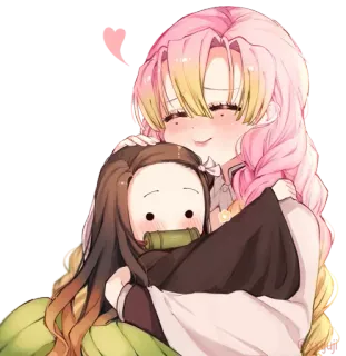 🥰 Mitsuri Kanroji and Nezuko Kamado Demon Slayer Anime, Personaje, Lindo, Manga, Amistad, Fanart, Ilustración telegram sticker