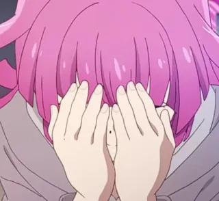 😓 动漫, 粉色头发, 哭, 手, 捂脸 telegram sticker