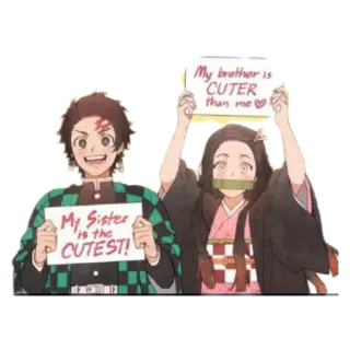 ❤️ Tanjiro Kamado, Nezuko Kamado Demon Slayer My Sister is the CUTEST! My brother is CUTER than me Anime, Geschwister, Süß, Lustig, Demon Slayer, Nezuko, Tanjiro, Familie telegram sticker