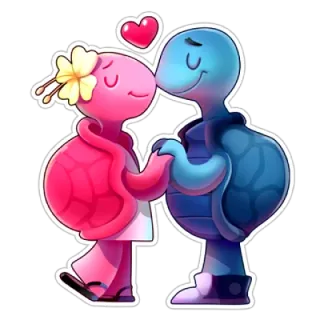 ❤️ tartaruga, amor, beijo, casal, coração, desenho animado telegram sticker