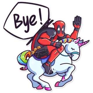 👋 Deadpool Bye! Deadpool, unicorn, goodbye, farewell, rainbow, comic book, sticker telegram sticker