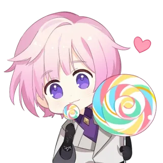🍭 anime, lollipop, cute, chibi, pink hair, sweet telegram sticker
