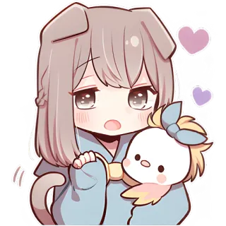 👋 动漫女孩, 可爱, 卡哇伊, 狗耳朵, 爱心, 卡通, 贴纸 whatsapp sticker