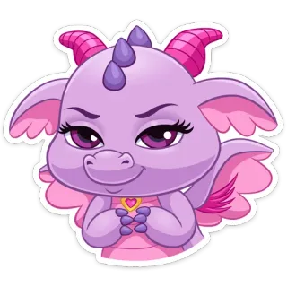 😈 dragão, desenho animado, fofo, fantasia, roxo, rosa, personagem whatsapp sticker