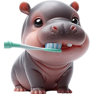 🪥 hippo, toothbrush, cartoon, animal, cute, dental, hygiene telegram sticker