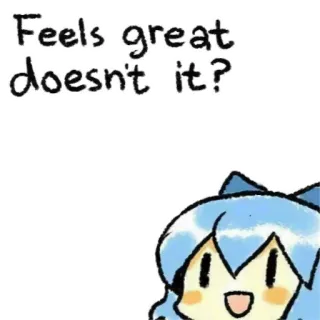 😌 Feels great doesn't it? น่ารัก, อนิเมะ, มีม, คำถาม, มีความสุข telegram sticker