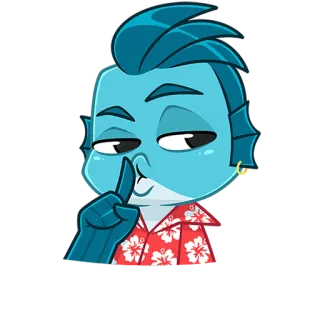 🐟 Cartone animato, Pesce, Shhh, Silenzio, Segreto, Dito, Emoji, Silenzioso telegram sticker
