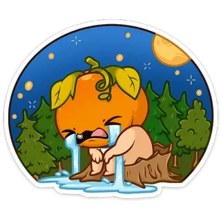 😭 울음, 슬픔, 오렌지, 과일, 귀여운, 나무, 달, 스티커 telegram sticker