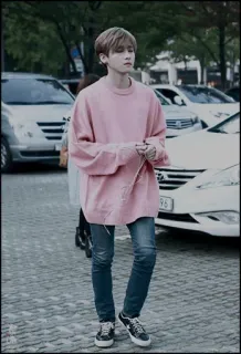 🗑 streetwear, pink sweater, korean fashion, jeans, sneakers, casual, asian, style, urban telegram sticker