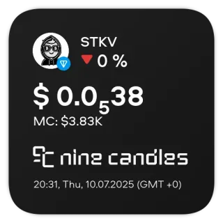 📊 STKV 
00
▼0%
$0.0538
MC: $3.83K
nine candles
20:31, Thu, 10.07.2025 (GMT +0) telegram sticker