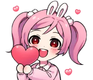 ❤️ Аниме, Мультфильм, Милый, Сердце, Розовый, Кроличьи ушки, Каваий telegram sticker