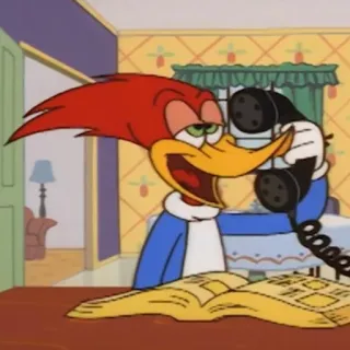 📞 Woody Woodpecker Cartone animato, Woody Woodpecker, Uccello, Telefono, Parlante telegram sticker
