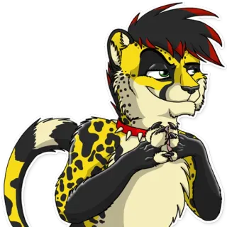 😏 Furry, Anthro, Guepardo, Collar con pinchos, Planeando, Sonriendo con sorna, Personaje telegram sticker