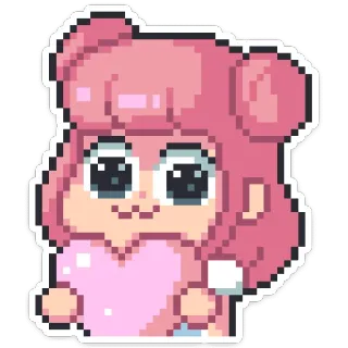 ❤️ Pixel art, Kawaii, Carino, Cuore, Rosa, Cartone animato, Ragazza telegram sticker