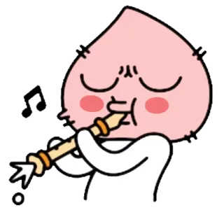🎺 pêssego, flauta, fofo, desenho animado, música telegram sticker