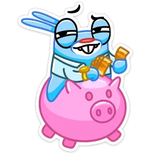 💰 Cartoon, Konijn, Geld, Spaarpot, Financiën, Rijk, Blauw telegram sticker