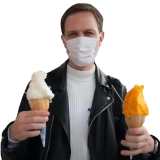 🍦 mężczyzna, lody, maska, skórzana kurtka, biały golf telegram sticker