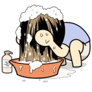 🚿 Haare waschen, Baden, Cartoon, Blase, Haare, Hygiene telegram sticker