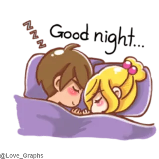 😴 Good night chúc ngủ ngon, giấc ngủ, cặp đôi, hoạt hình, dễ thương telegram sticker