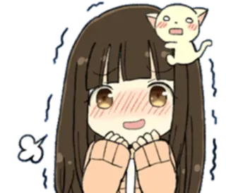 😱 Anime, Manga, Kawaii, Słodkie, Dziewczyna, Kot, Zawstydzony, Rumieniący się telegram sticker