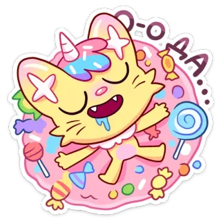 ☺️ O-OA AA... gato, unicórnio, doce, fofo, doce, kawaii, chupa-chupa, donut whatsapp sticker